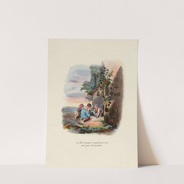 Les fils du paysan s’emparèrent de moi pour jouer à la poucette (1828) by Henri-Gérard Fontallard