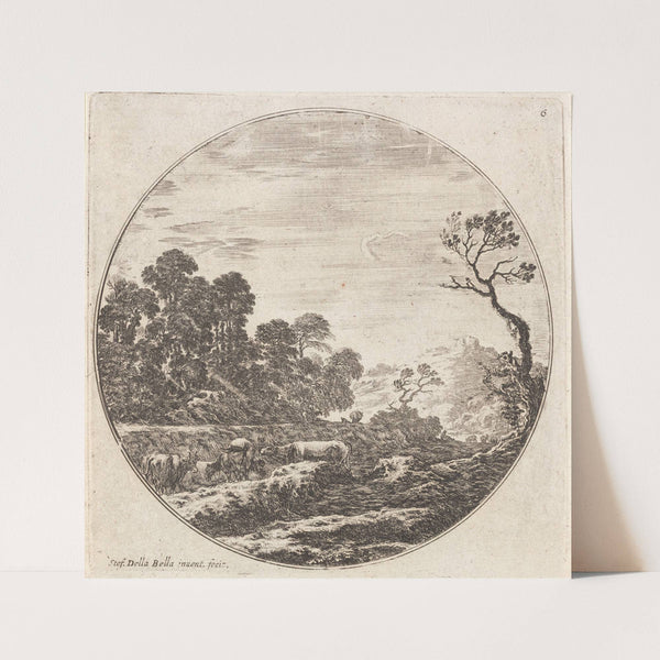 Les vaches qui paissent dans le vallon (1601-1700) by Stefano Della Bella