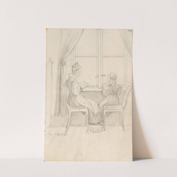 Lesende kvinne og barn ved et vindu (1835) by Adolph Tidemand