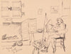 Letter to Maria Mickiewiczówna with a drawing [self-portrait of the artist painting a picture at their workshop, with the ill dog Malina lying in its