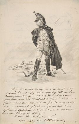 Letter to Samuel P. Avery with a drawing of a military figure