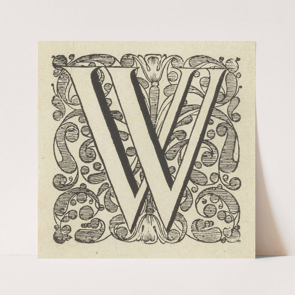 Letter W in een omlijsting met bloemen (1600)