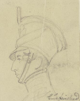 Leutnant Friesland, Brustbild mit Tschako nach links