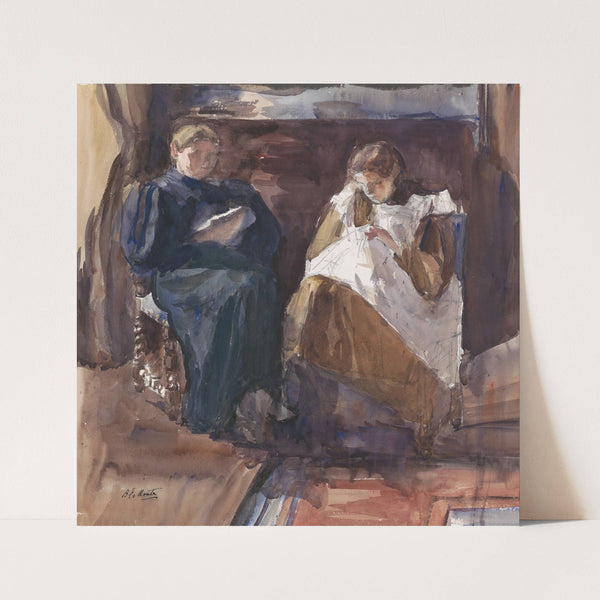 Lezende dame en bordurend meisje, van voren gezien, in het huis aan de Riouwstraat 6, te Den Haag by Barbara Elisabeth van Houten