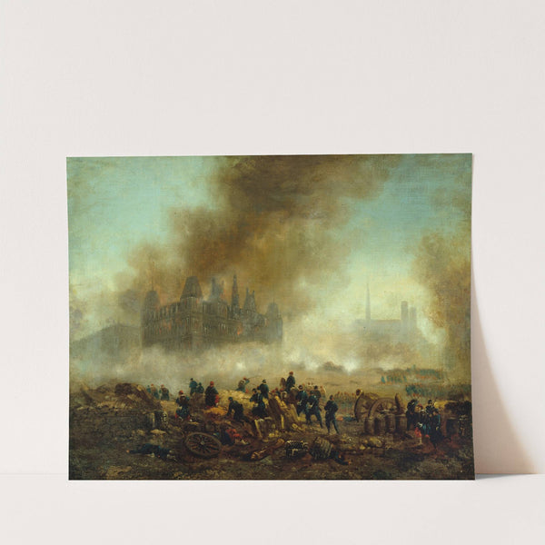 L&#039;Hôtel de Ville incendié, assailli par les troupes de Versailles by Gustave Boulanger