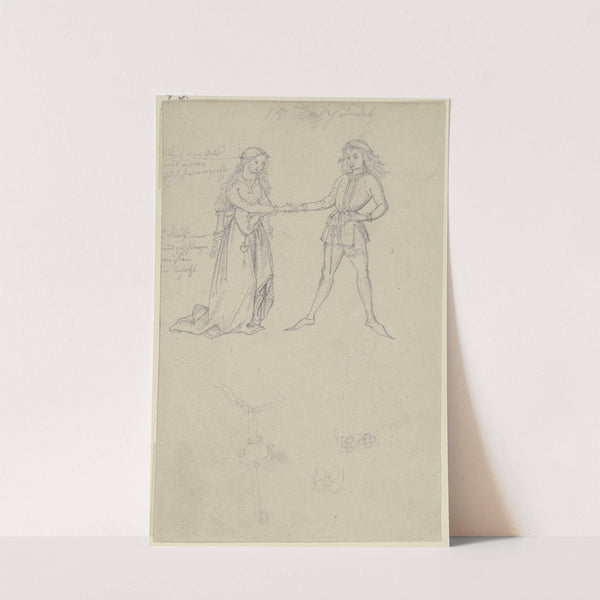 Liebespaar in mittelalterlicher Tracht, darunter Details des Schmucks by Gustav Heinrich Naecke