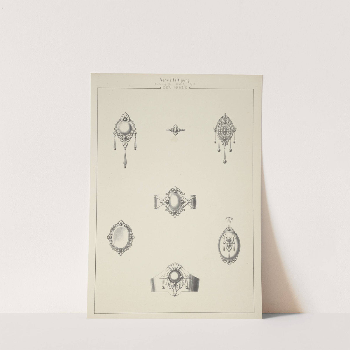 Lieferung Iii Blatt 7 Fg. C [Seven Designs For Jewelry With Pearls.] (1872 - 1873) by Martin Gerlach