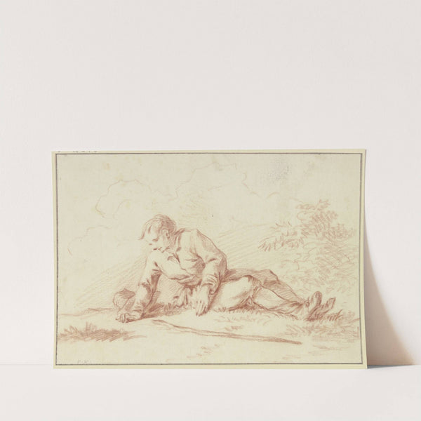 Liegender Knabe, auf den rechten Arm gestützt, vor ihm liegt ein Stock by Ferdinand Kobell