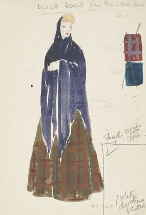 Life and Death of an American: Bella Gould purple shawl, green plaid skirt (1934-1943) — size preview