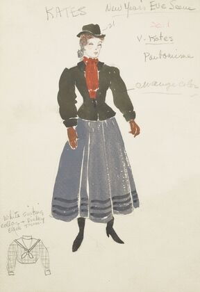 Life and Death of an American: Kates green coat, grey skirt, orange scarf, green hat (1934-1943)