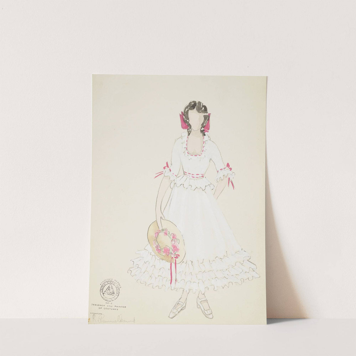 Life and Death of an American: Mary white ruffled dress, straw flowered hat, pink ribbons (1934-1943) by Alex Jones