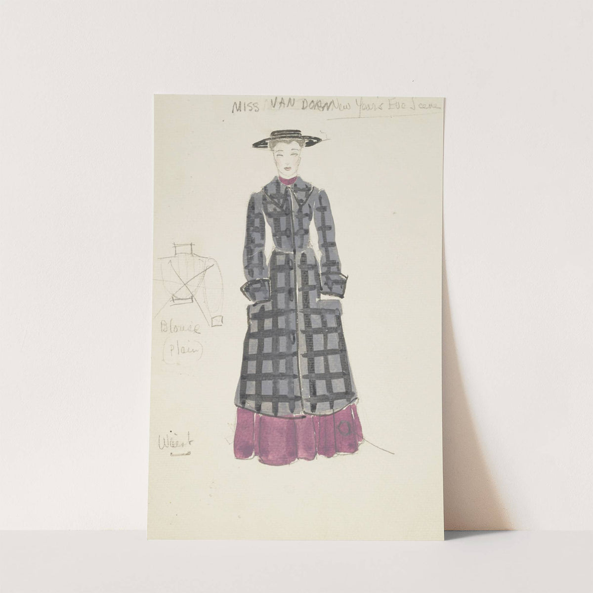 Life and Death of an American: Miss van Dorn checked blue overcoat, purple dress, black hat (1934-1943) by Alex Jones