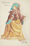 Lights O’ London: Eliza Jarvis yellow skirt with bustle, brown teal-lined coat (1934-1943)