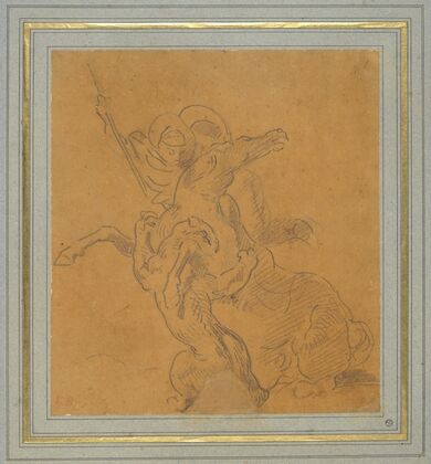 Lion Attacking a Horse with Rider (Sketch for The Tiger Hunt) (ca. 1854)