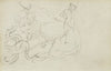 Lion attacking a snake over nude figure study