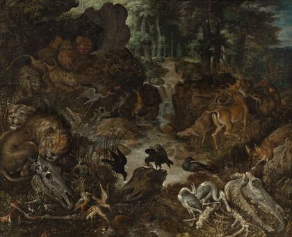 Lions and Fox in a Rugged Landscape (1576–1637)