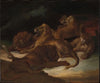 Lions in a Mountainous Landscape
