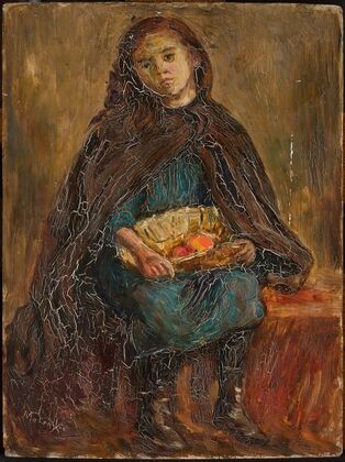 Little girl with a basket of apples on her knees (1919)