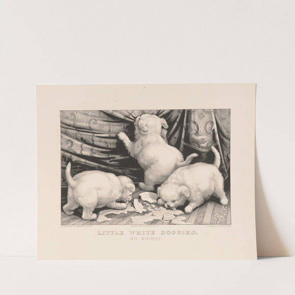 Little white doggies; into mischief (1877) by Currier & Ives.