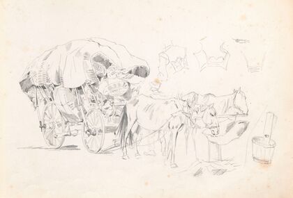 Loaded farm cart, two unharnessed horses (1881 - 1883)