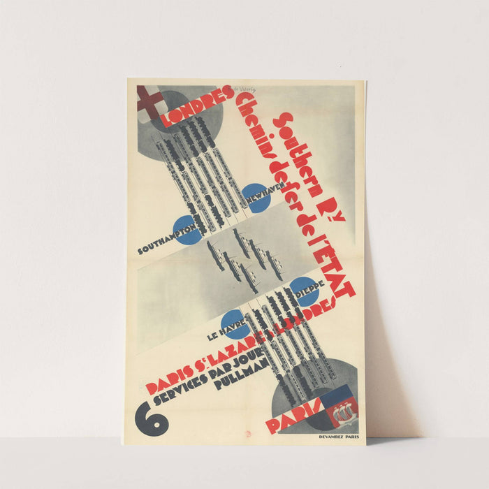 Londres-Paris. Southern Railway. Chemins de fer de l’Etat, 6 six services par jour. Paris St Lazare-Londres (1930) by Roger de Valerio