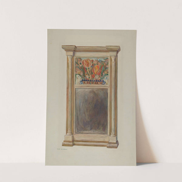 Looking Glass with Decorated Glass Panel by Carl Strehlau