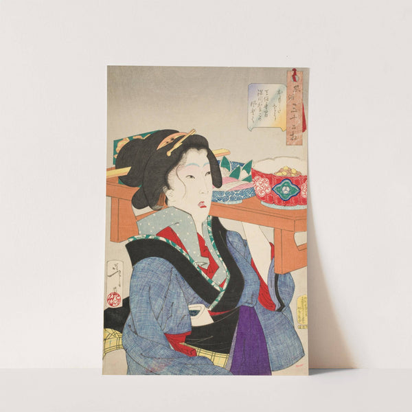 Looking Weighed Down; The Manner of a Waitress at Fukagawa in the Tenpō Era by Tsukioka Yoshitoshi