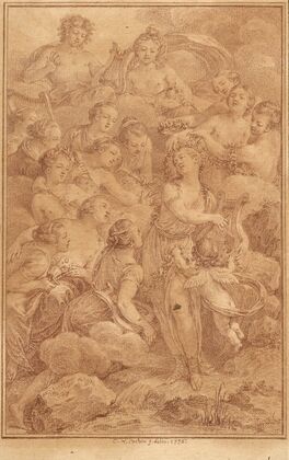 L’Origine des GrÃ¢ces, frontispice et Le CortÃ¨ge de Bacchus