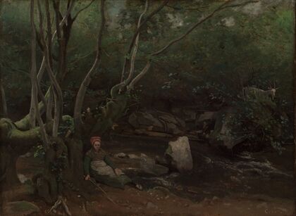 LormesGoat-Girl, Sitting Beside a Stream in a Forest