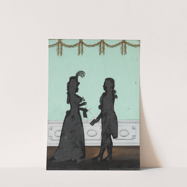 Louis XVI interiør med et par i silhuet by Johann Adolf Bendix Rohtermundt