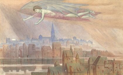 Lucifer flying over the city