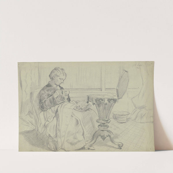 Luise Scholderer am Nähtisch, mit einer Handarbeit (1871) by Otto Scholderer