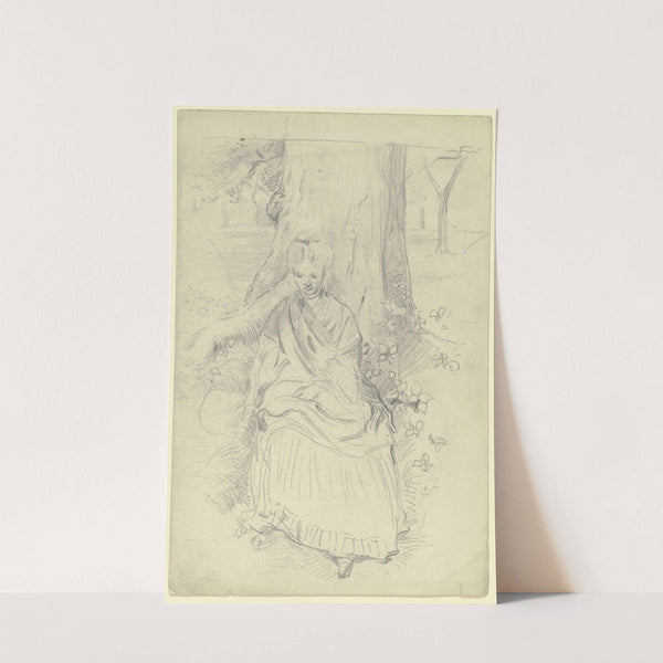 Luise Scholderer, an einem Baumstamm sitzend by Otto Scholderer