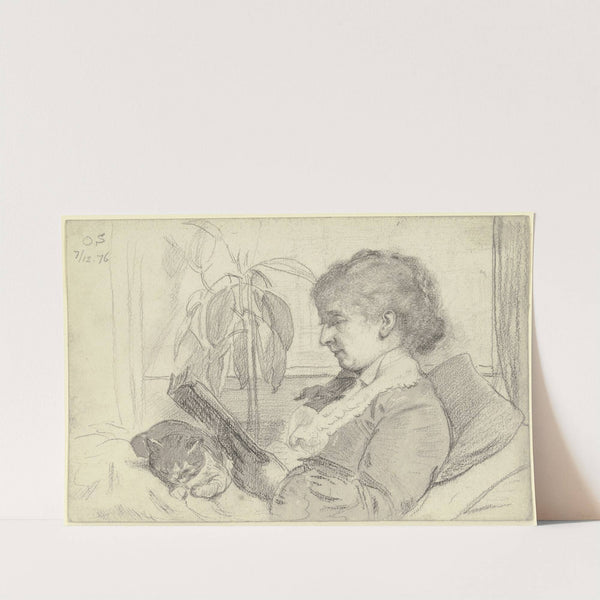 Luise Scholderer lesend mit Katze by Otto Scholderer