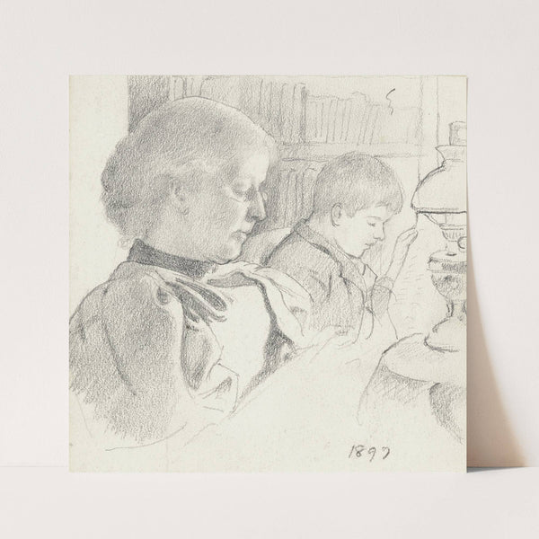 Luise Scholderer und Victor beim Lesen (1897) by Otto Scholderer
