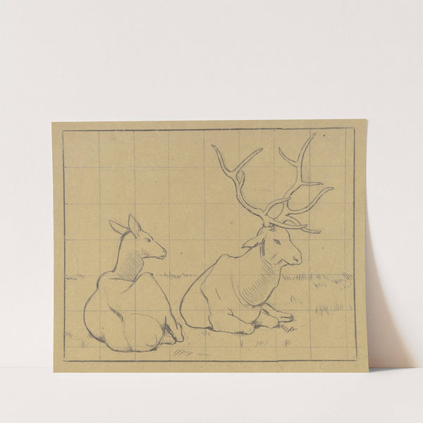 Lying stags by Hans Thoma