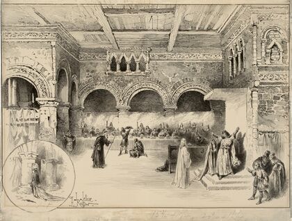 Macbeth, banquet scene, Lyceum Theatre, February 2, 1889, Sir Henry Irving as Macbeth, Ellen Terry as Lady Macbeth (1889)