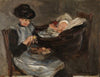 Mädchen aus Laren beim Kartoffelschälen neben schlafendem Kind im Korb (1887)