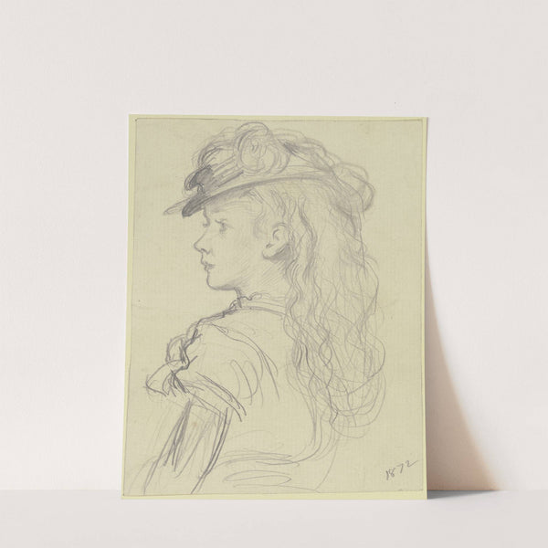 Mädchen in Dreiviertelfigur nach links mit offenem Haar und Hut by Otto Scholderer