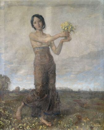 Mädchen mit Blumenstrauß als Allegorie des Frühlings