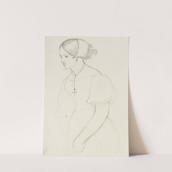 Mädchen mit Häubchen und einem Kreuz am Hals by Jakob Fürchtegott Dielmann