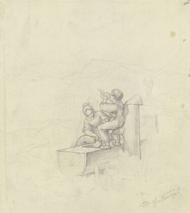Mädchen und Junge am Brunnen