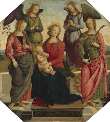 Madonna and Child with Two Angels, Saint Rose and Saint Catherine of Alexandria (early 16th century)