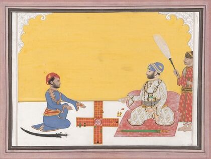 Maharaja Sovan Singh playing pachisi (ca. 1868)