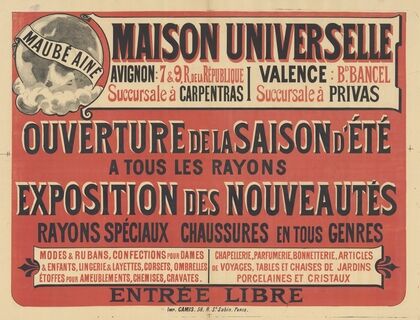 Maison universelle, Maubé Aîné. Avignon, succursale à Carpentras, Valence, succursale à Privas (1890)