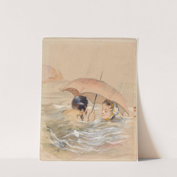 Male and Female Bathers with Umbrella by Alfred Grévin