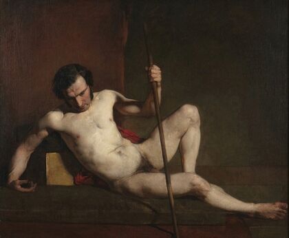 Male Nude Leaning on Staff