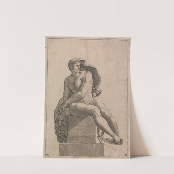 Male Nude Seated from Panel of &#039;God Separating the Waters...&#039; by Adamo Scultori