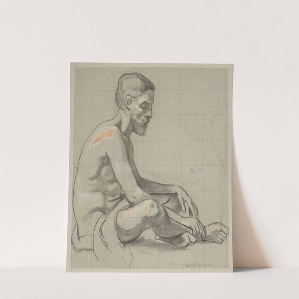 Male Nude Sitting, Outline of a Female Figure (1886) by Hans Thoma