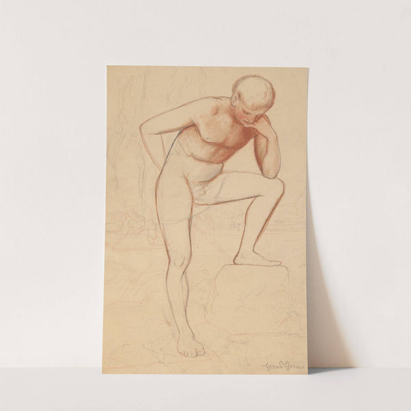 Male Nude Study Against the Background of a Landscape (1880 - 1905) by Hans Thoma